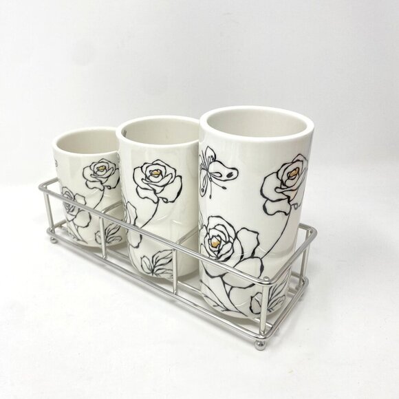 Chulkart Minceramics Korean Made Set of 3 Utensil Holders Silver Carryall NWT - Picture 3 of 12